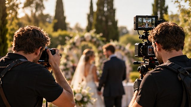 Un photographe et un vidéaste côte à côte pendant une cérémonie